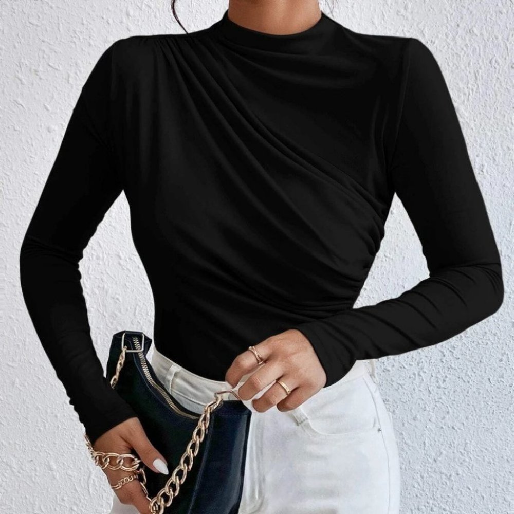 Minimalist Ruched Solid Bodysuit black - Picture 5 of 5